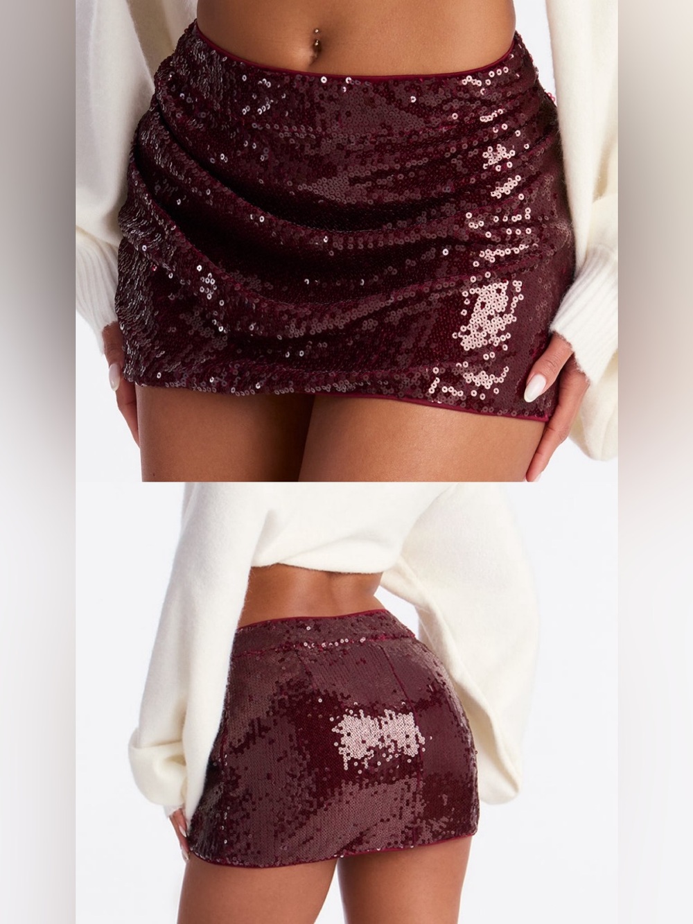 Fashion Nova Wine Sequin Mini Skirt